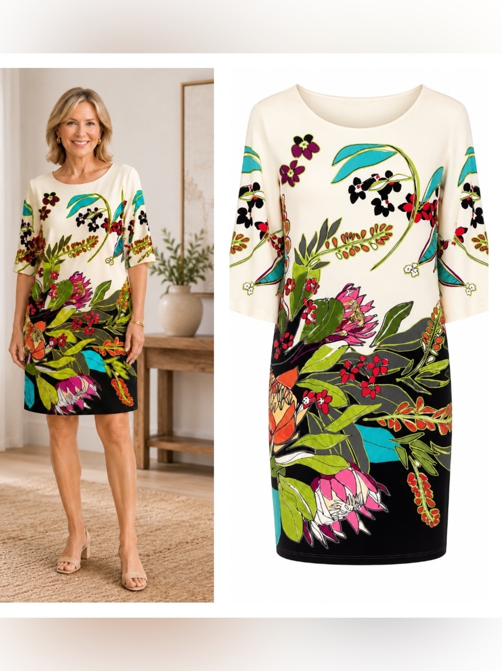 NWT! CHICO's Botanical Print Tunic Dress Multicolor Floral Print 2